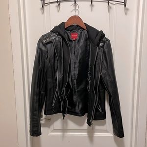 Guess Vegan Leather Jacket with Hoodie Layer size M